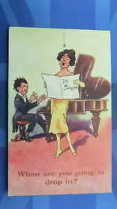 Postal cómica Reg Carter 1914 pianista cantante canción araña la golondrina - Imagen 1 de 2