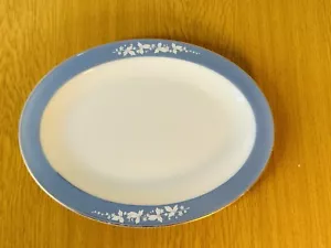 Pyrex JAJ Blue Hawthorn Glass Oval Platter 32x25cm Vintage 1960s England - Picture 1 of 7