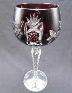 Altböhmischer Lausitzer Rubinrot Schliff auf Klarglas Glas Wein Hock 75/8 Zoll hoch - Bild 1 von 6