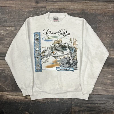 Sudadera vintage 1993 Oneita Chesapeake Bay Rockfish mediana 50/50 para mujer Foto 1 de 4