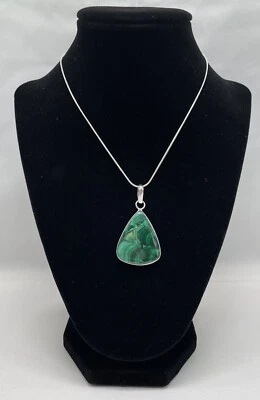 "Colgante de malaquita natural en plata de ley 925 en collar de cadena de 22"" #M03" Foto 1 de 4