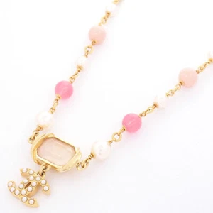 Chanel Coco Mark Pink x Gold Color Resin / Plastic Rhinestone Pearl Pendant - Picture 1 of 6