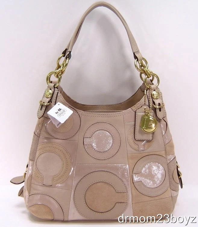 Nuevo Bolso Cartera Coach Maggie Beige Marfil Con Incrustaciones Cuero, Charol Gamuza Nuevo con Etiquetas Foto 1 de 4