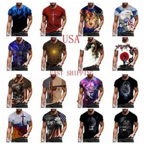 T Shirt Men Short Sleeve Novelty Quick Dry Fashion Graphic Lightweight Silky Tee - Picture 1 of 63