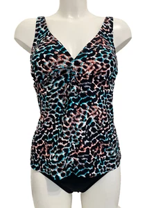 Schwarz & Türkis Animal Print Tankini Set 12 für D Cups Bügel ohne Polsterung - Bild 1 von 11