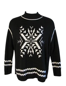 T by Talbots 1X Maglione da Sci Nero Bianco Fiocco di Neve - Foto 1 di 3
