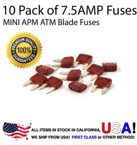 Premium 10 Pack 7.5 AMP Automotive APM ATM Mini Blade Fuses 7.5A - Picture 1 of 6