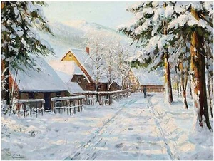 Winter Road Spruce Mountains Houses Tile Mural Kitchen Wall Backsplash Ceramic - Picture 1 of 3