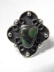 ANTIQUE NAVAJO UITA 9  STERLING SILVER TURQUOISE RING sz: 6 3/4 +/- - Picture 1 of 4