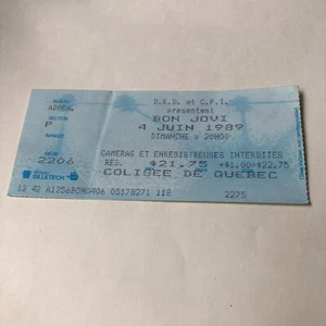 Bon Jovi Colisee de Quebec Rock Band Concert Tour Ticket - June 4 1989 - Picture 1 of 1