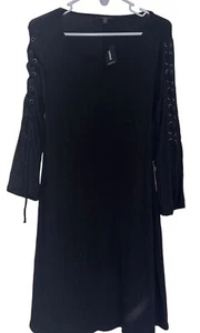 NWT Express Black Lace Up Sleeve Trapeze Dress Sz Medium - Picture 1 of 7