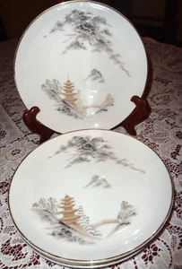 4 WONDERFUL VINTAGE SONE CHINA OF JAPAN “KIYOMIZU” #1963 SALAD PLATES-GOLD TRIM - Picture 1 of 4