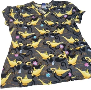 Disney Aladdin Womens Scrub Top Size Large Gray Short Sleeve Genie V-Neck - Picture 1 of 8
