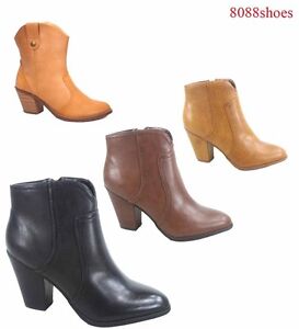 Women's Fashion Chunky Heel Almond toe Western Cowboy Ankle Booties 5-10 NEW