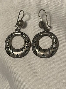 925 Mexico TM-86 Sterling Openwork Hoop Dangle Earrings - Picture 1 of 6
