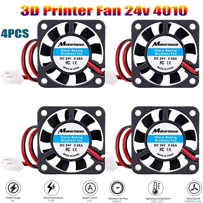 4pcs 3D Printer Fan 24v 4010 3D Printer Cooling Fan 40mm Quiet 0.08A DC 2 pin US - Image 1 of 4