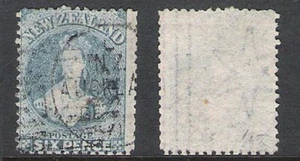 NEW ZEALAND FFQ/CHALON 1871-72 6d BLUE PERF 12.5 STAR / LINES WMK (F) CP A5k - Picture 1 of 1