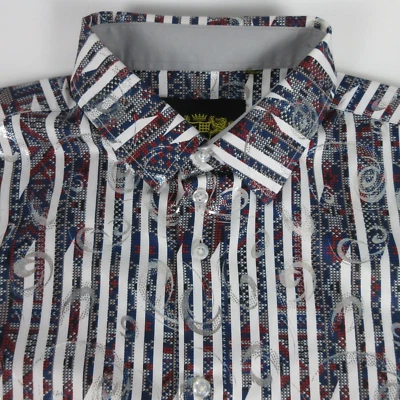 Metallic Disco Shirt Men Medium White Button Up Western Cowboy House of Lords - Image 1 of 4