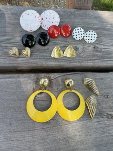 Vintage Lot Costume 1980s Wings Round Polka Dot Statement Earrings Retro Party - Picture 1 of 10