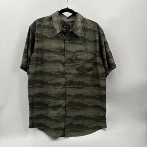 Marmot Men's Size Large Short Sleeve Button Up Shirt Green Camo Landscape Print - Picture 1 of 5