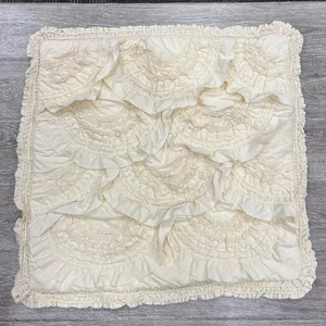 Anthropologie RIVULETS Pillow Sham EURO Cotton Ruffles Butter Cream 26x26 Ruched - Picture 1 of 7