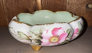 Vintage handbemalte Fußschale ~ mintgrün innen ~ Goldakzente ~ (NIPPON?) - Bild 1 von 7