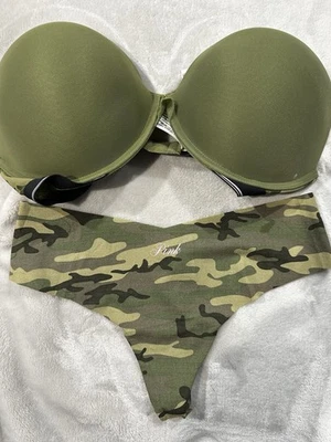 Victoria’s  Secret  “Pink  Brand” Super Push-Up 36DD W/Medium No Show Thong Camo - Image 1 of 4