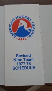 American Hockey League Revised 9 Team Schedule AHL pocket schedule 1977-1978 - Foto 1 di 2