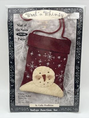 Wool 'n Whimsy Star of the Snow Snowman Purse Complete Sewing Craft Kit Indygo - Image 1 of 2