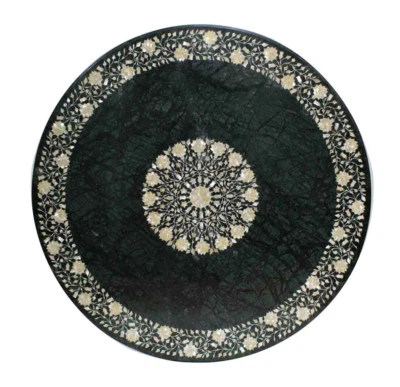 48" Verde Mármol Comedor Café Table Top Pietra Dura Incrustación Handmade - Imagen 1 de 4