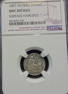 Peru 1897 VN Dinero UNC details NGC - Picture 1 of 4