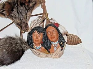 VTG Handpainted Ceramic Native American FIGURINE WOMAN AND MAN 6.75"H - Picture 1 of 5