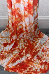 1m White/ Orange Tie  Dye Print Viscose Elastane Jersey Fabric Stretch 60” - Picture 1 of 3