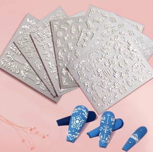 5D Embossed Butterfly Lace Flowers Snowflake Nail Stickers Sliders Manicure NS54 - Picture 1 of 14