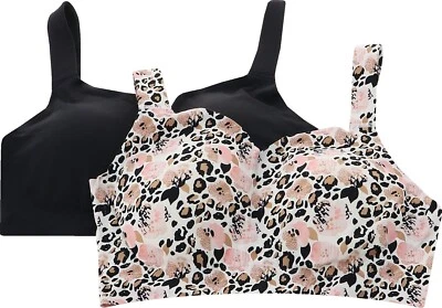 Rhonda Shear 2Pc Infinity Edge Body Bra ANIMAL FLORAL BLACK L NWOT (533) - Image 1 of 4