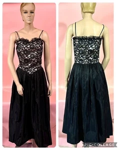 Vtg 80’s GUNNE SAX Black Sequins Lace Prom Dress Taffeta Skirt Spaghetti Straps - Picture 1 of 14