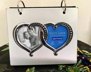 Two Hearts Silver Photo Album Tabletop Display Holds 48 - 4X6 Photos - Picture 1 of 13