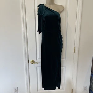 Merokeety L Velvet Dark Green One Shoulder Bow Party Dress Sleeveless Maxi - Picture 1 of 19