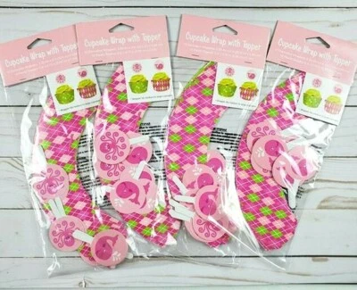PACK OF 4 Creative Converting OCEAN PREPPY GIRL CUPCAKE WRAP & TOPPER 48CT TOTAL - Image 1 of 4