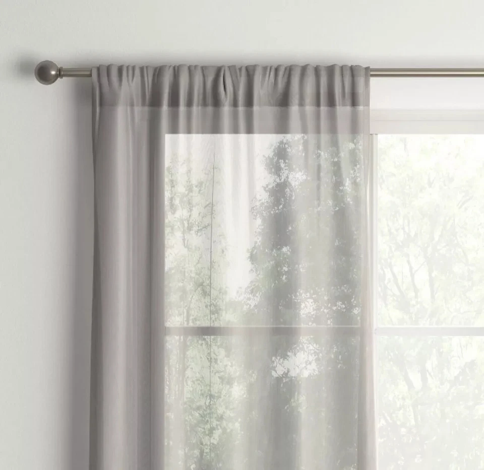 2pc 60"x84" Sheer Voile Window Curtain Panel Gray - Room Essentials™: Solid Poly - Image 1 of 1