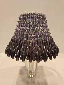 Vintage Small Glass Beaded Lamp Shade Purple 4" High 2 .5" 5.5" Openings - Picture 1 of 5