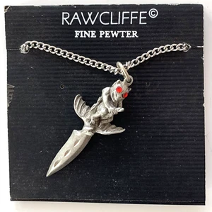 Rawcliffe Fine Pewter Necklace - Red Eyed Demon Sitting on Top of a Dagger - Picture 1 of 1