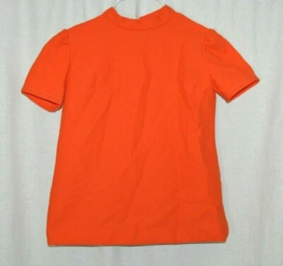 1960s Bright Orange Mod GoGo Acrylic Short Sleeve Top Rhinestone Button Closure  - Image 1 of 4