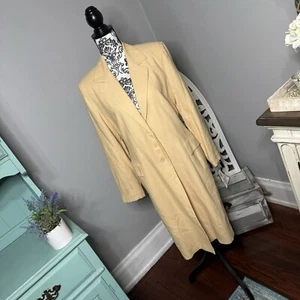VINTAGE Mary McFadden Longline Trench Coat Blazer Jacket Size 8 NWT Linen Blend - Picture 1 of 15