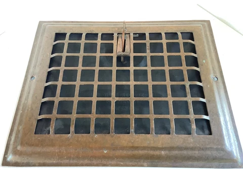 Vintage Wall  Heat Vent Register 1925 AUER Solid Brass, (2pc) Working 9.5 X 11.0 Cover