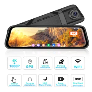 9.66in 4K Dual Lens Car DVR Mirror Dash Cam Recorder Rear GPS WIFI View Camera - Picture 1 of 24