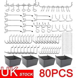 80X Pegboard Hooks Assortment with Pegboard Bins Peg Locks for Organising - Picture 1 of 9