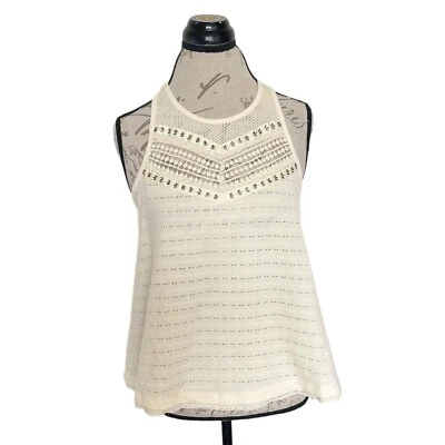 Paper Crane Anthropologie Size Small Ivory Crochet Knit Tank Top Beaded Eyelet  - Image 1 of 4