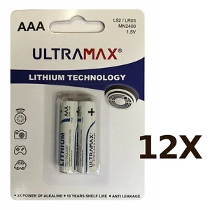 12 Packs of 2X Ultramax AAA LR03 L92 Lithium Technology Battery Camera Toys 1.5v - Picture 1 of 3