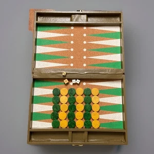 VTG Bakelite 30 Backgammon Green/Butterscotch Marbled Checkers Cork - Picture 1 of 10